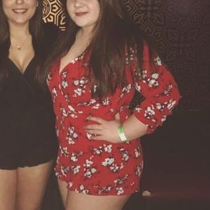 Red floral romper